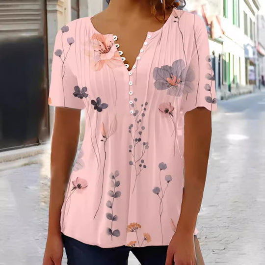 Damen Kurzarm Bluse mit floralem Design Heidi-Mode