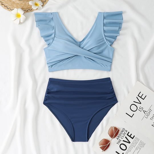Damen Zweiteiliges High-Waist Bikini-Set mit Rüschendetails EB