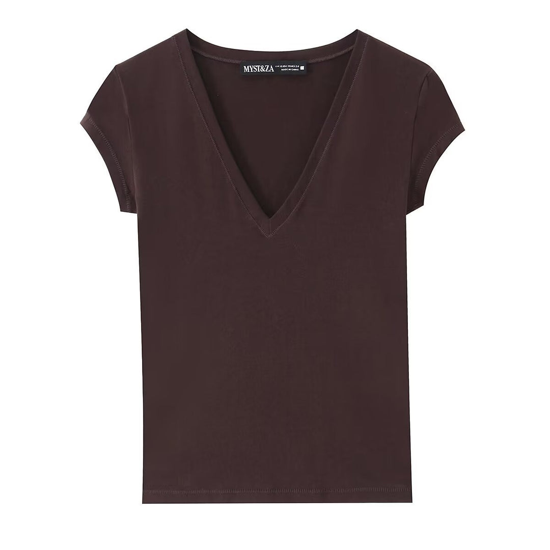 Damen V-Pullover aus hochwertigem Baumwollmix mit kurzer Ärmellänge EB