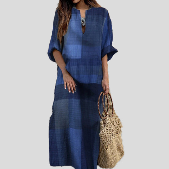 Damen Maxikleid mit Blockstreifen und eleganter Schnittführung EB