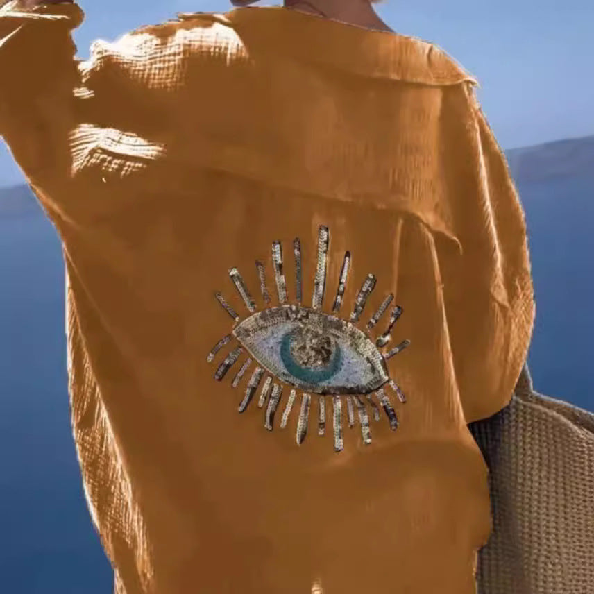 Damen Bluse mit einzigartigem Auge-Stickerei EB