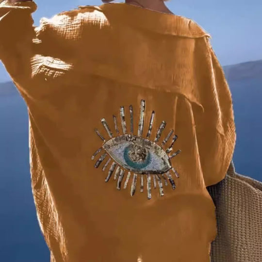Damen Bluse mit einzigartigem Auge-Stickerei EB