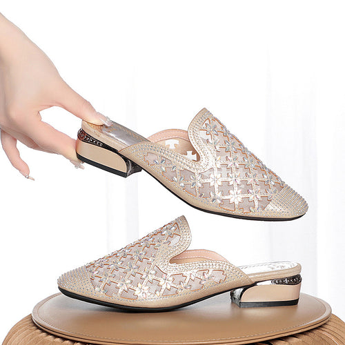 Damen Elegante Slip-On Ballerinas mit funkelndem Strass und floraler Perforation EB