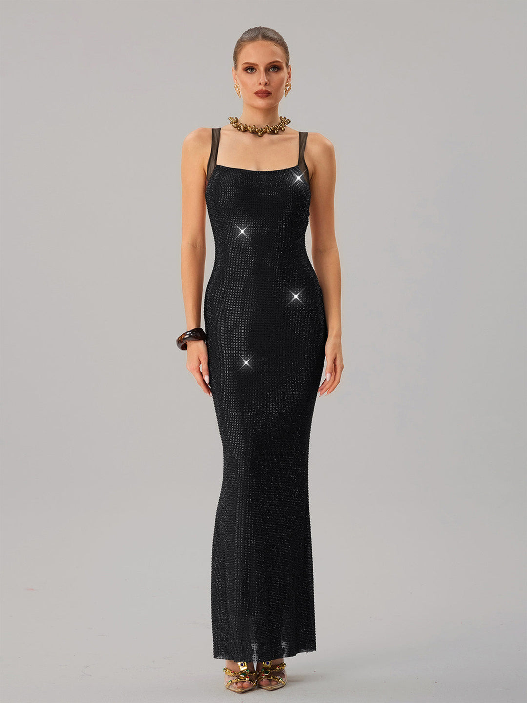 Damen Glamouröses Abendkleid mit funkelnden Pailletten und taillierter Silhouette EB