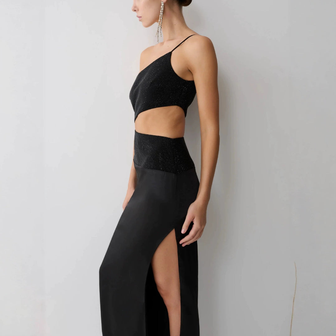 Damen Elegantes Maxikleid mit asymmetrischem Schnitt und raffiniertem Cut-Out EB