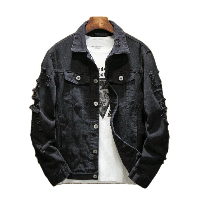 Unisex nan zerrissene Jeansjacke mit weitem Schnitt und aufgesetzten Brusttaschen EB