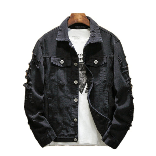 Unisex nan zerrissene Jeansjacke mit weitem Schnitt und aufgesetzten Brusttaschen EB