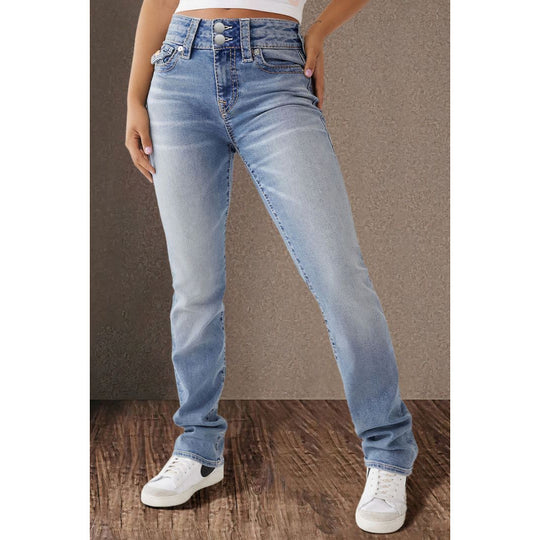 Damen Hochtaillierte Jeans mit modischem Knopfverschluss und schmalem Schnitt EB