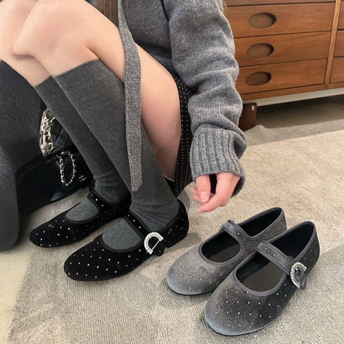 Damen Ballerina-Schuhe mit modischem Riemchen und funkelndem Schmuckdetail EB