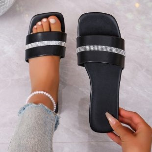 Damen modische Slides mit glitzerndem Riemen EB