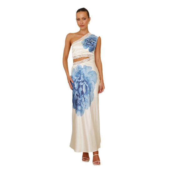 Damen elegantes Hochzeitskleid mit asymmetrischem Design und Spitze EB