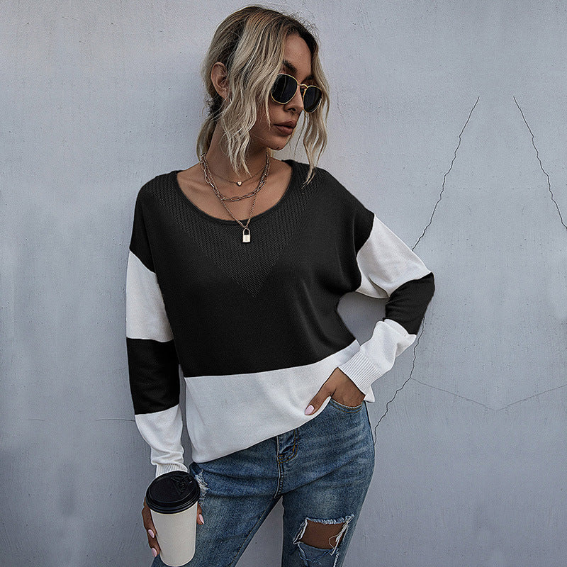 Damen lässiger V-Pullover mit modischem Netzdesign EB
