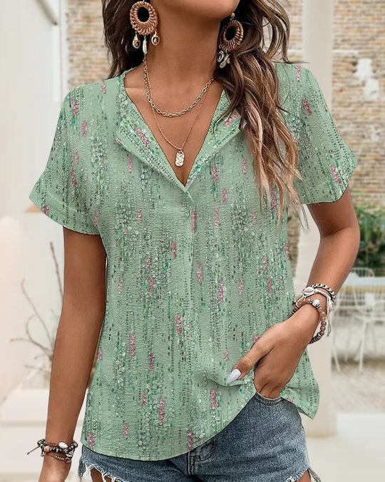 Damen Kurzarmbluse mit strukturiertem Design und dekorativen Akzenten Heidi-Mode