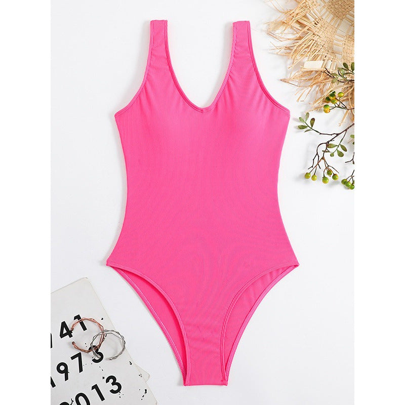 Damen Einteiler Badeanzug mit elegantem V-Ausschnitt und figurformendem Schnitt EB