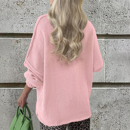 Damen nan Bouclé-Oversize-Cardigan mit tiefem V-Ausschnitt, Kimonoärmeln und goldenen Zierknöpfen EB