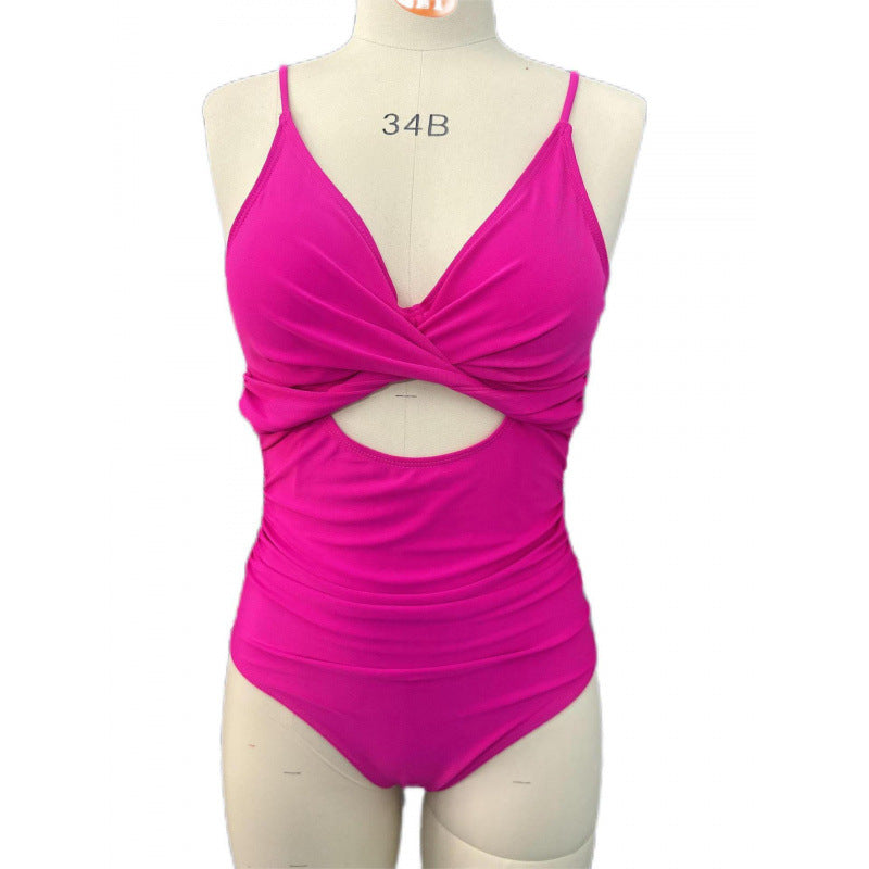 Damen Einteiler Badeanzug mit modernem Wickeldetail und verstellbaren Trägern EB
