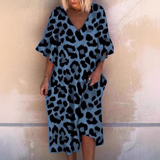 Damen Ärmelloses Kaftan Kleid im Leopardenmuster Heidi-Mode