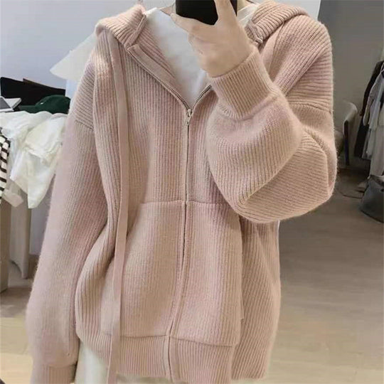Damen Kapuzenjacke mit trendigem Rippstrickdesign und praktischen Taschen EB