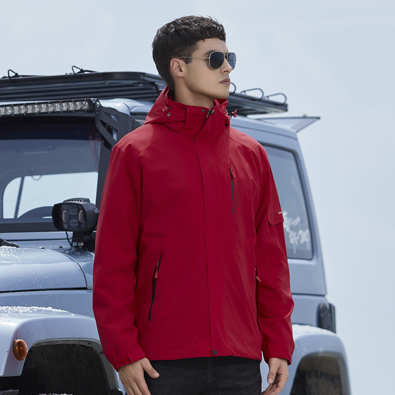 Damen Wasserdichte Outdoorjacke mit Kapuze, atmungsaktiver Membran und Multifunktions‑Reißverschlusstaschen EB