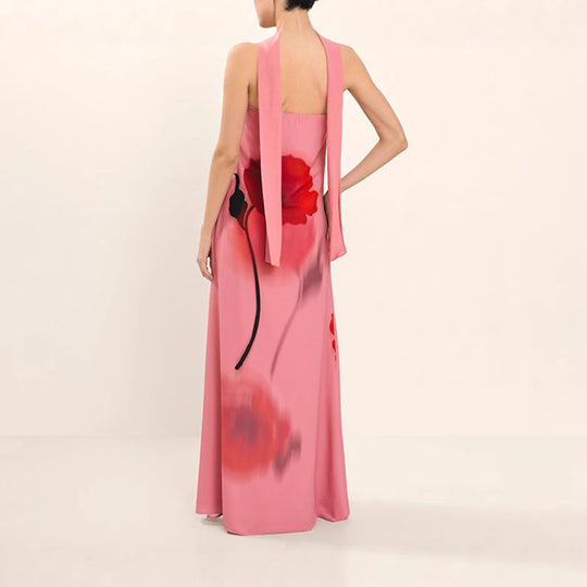 Damen Maxi-Kleid mit floralem Druck und abnehmbarem Schal EB