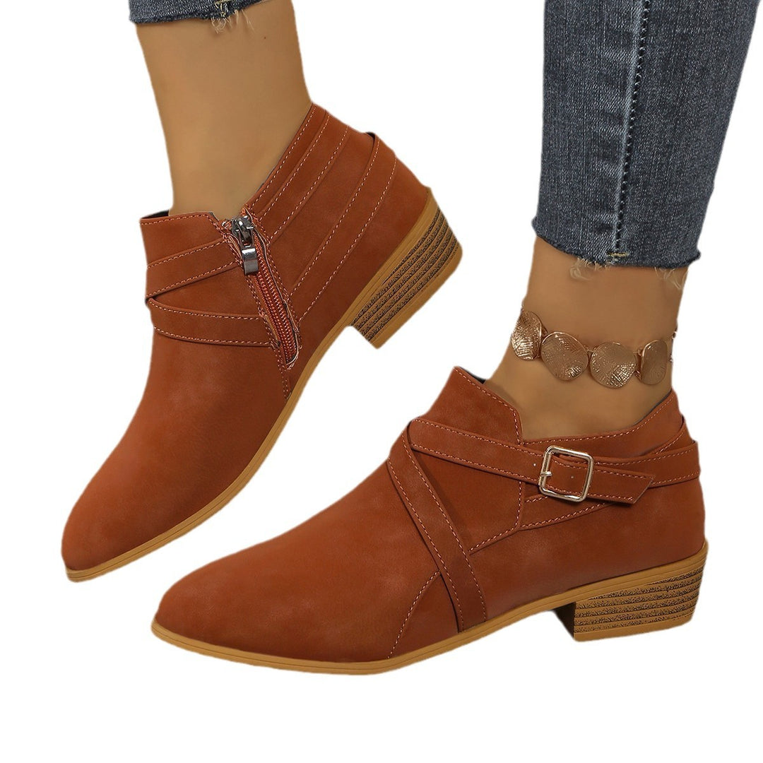 Damen elegante Stiefeletten mit dekorativem Riemen und präziser Schnürung EB