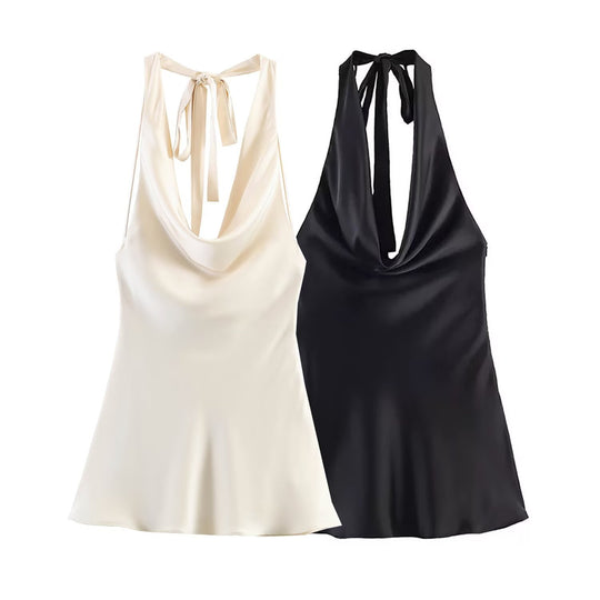Damen Chic Haltertop aus hochwertigem Satin EB