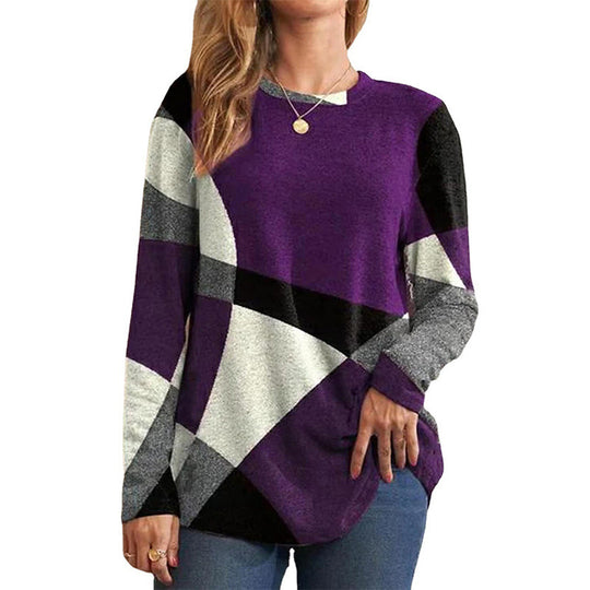 Damen nan Langarmshirt mit grafischem Print, Rundhalsausschnitt und geschwungenem Saum EB