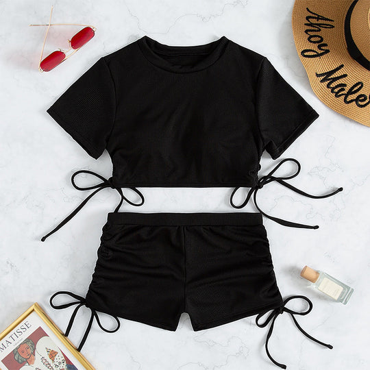 Damen Sportliches Crop-Top und Shorts-Set EB