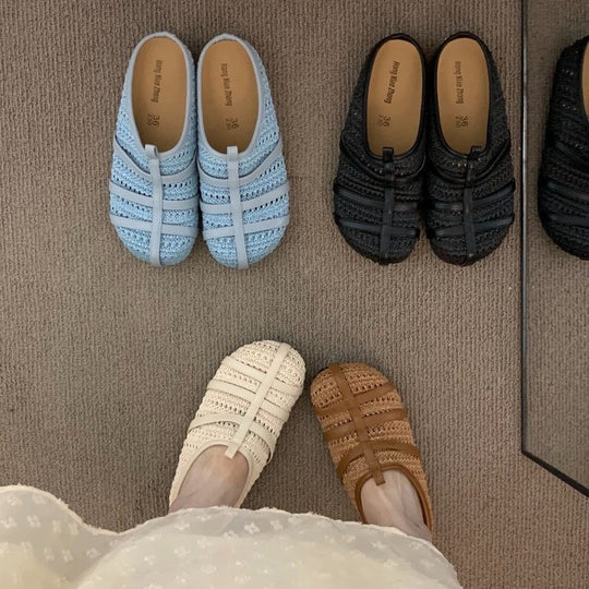 Damen komfortable Hüttenschuhe mit atmungsaktiver Strickstruktur EB