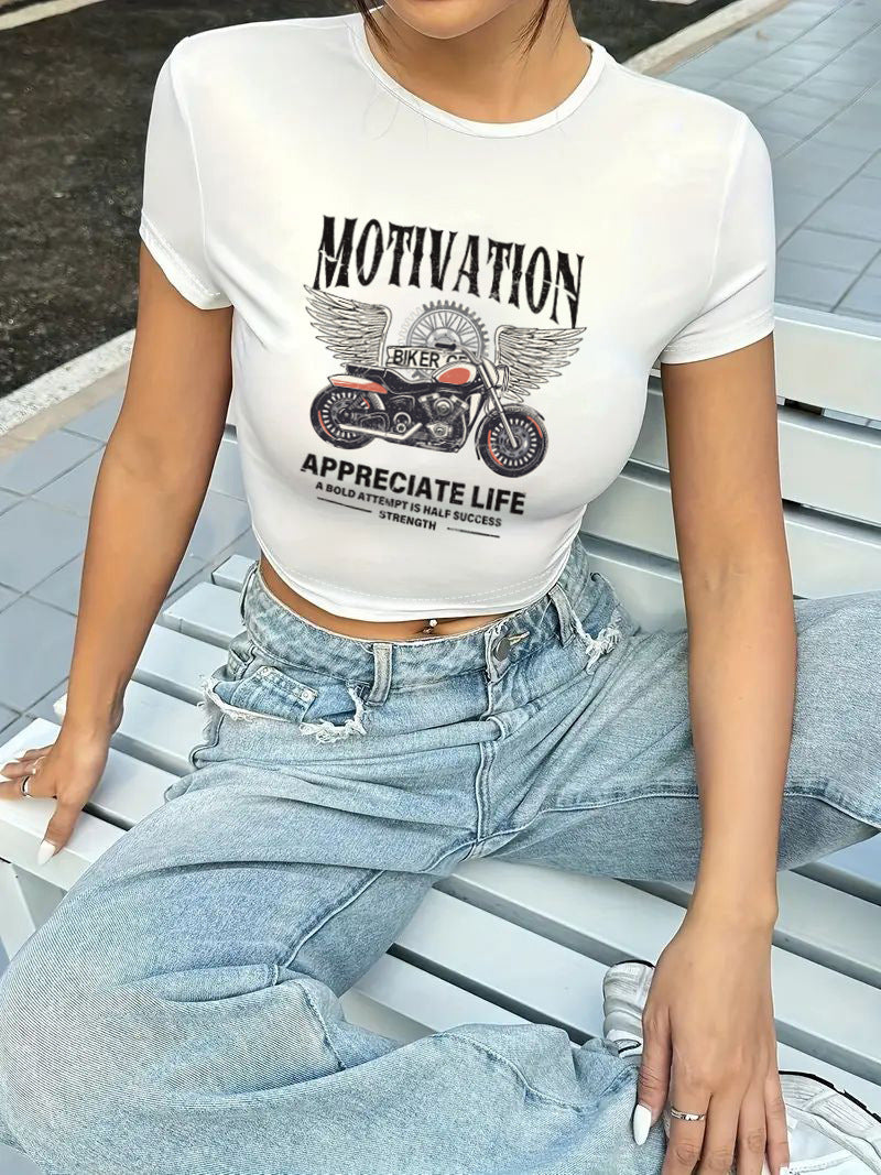Damen cropped T-Shirt mit exklusivem Pferdemotiv und figurbetontem Schnitt EB