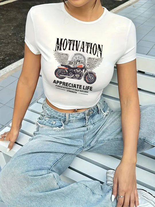 Damen cropped T-Shirt mit exklusivem Pferdemotiv und figurbetontem Schnitt EB