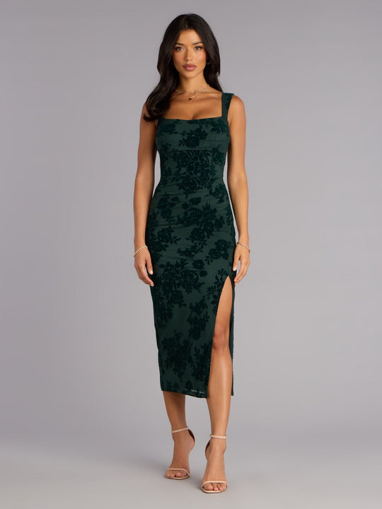 Damen Figurbetontes Kleid mit Spitzenmuster und Schlitz EB
