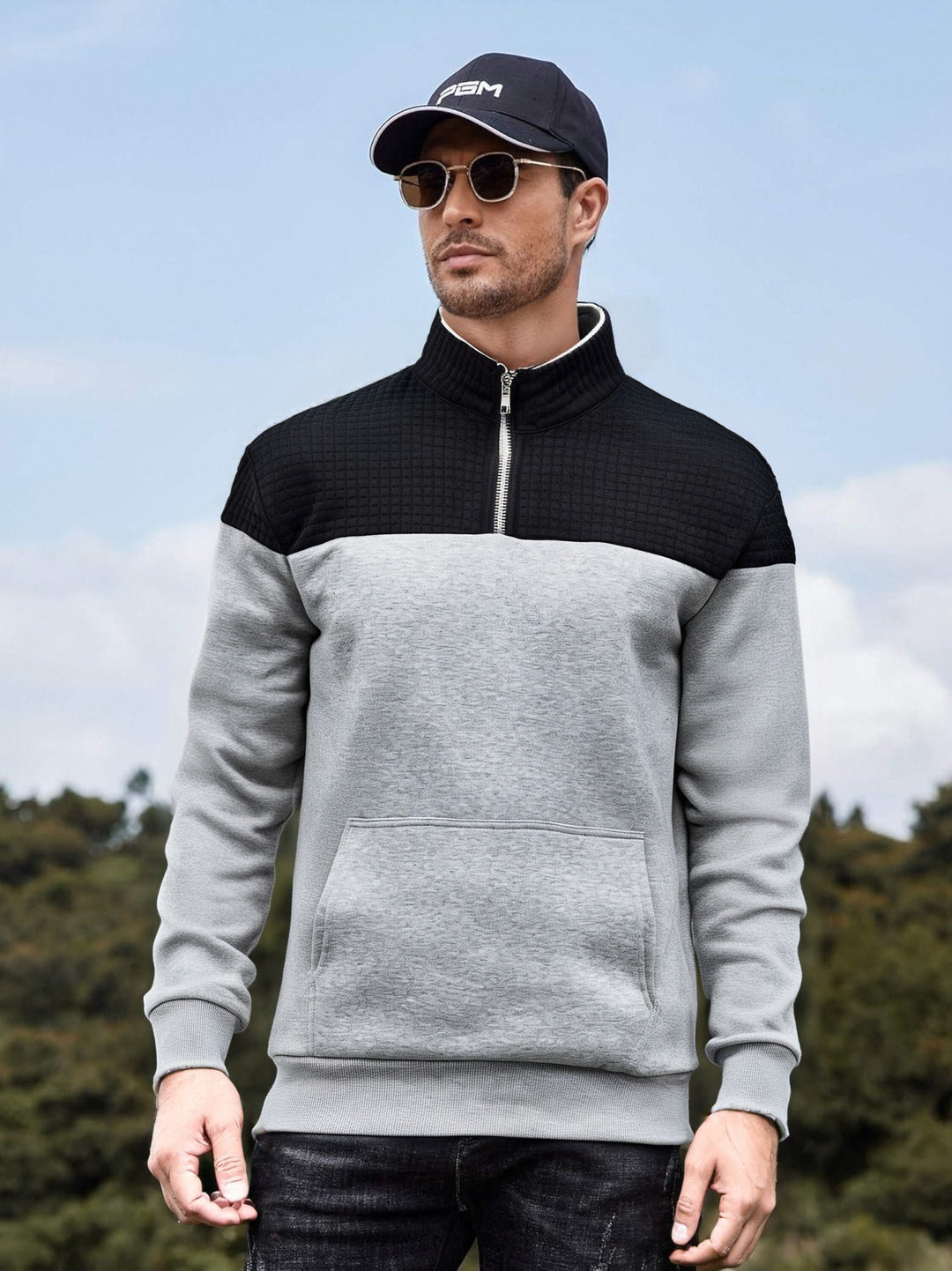 Herren funktionale Sweatjacke mit hochschließendem Kragen und praktischer Kängurutasche EB
