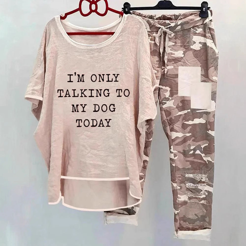 Damen Freizeit-Set mit lockerer Passform und einzigartigem Statement-Print Heidi-Mode