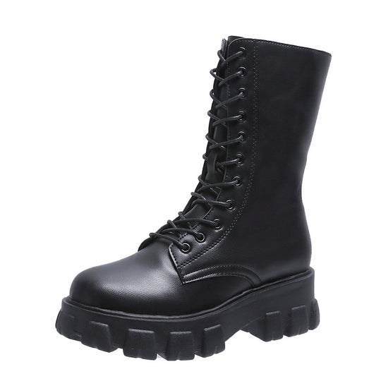 Damen Combat Boots mit extrastarker Profilsohle und modischem Schnürsystem EB