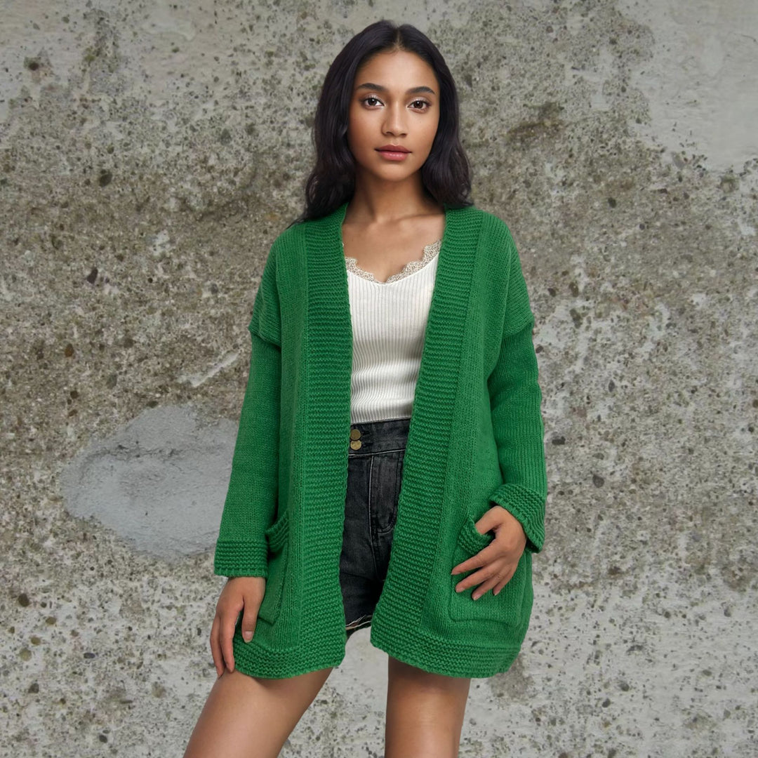Damen Grobstrick-Cardigan mit offenen Taschen und lässigem Schnitt EB