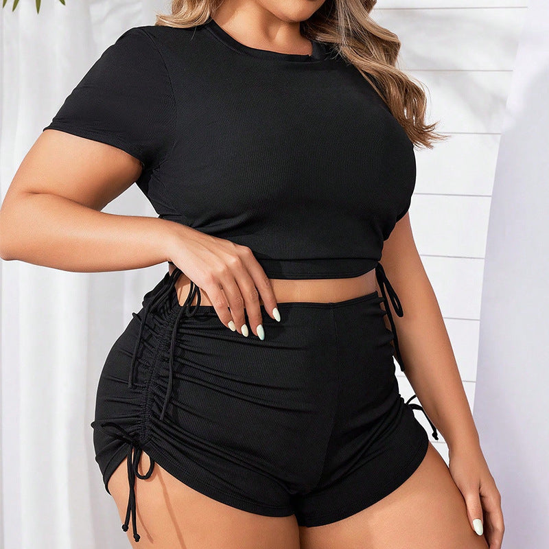 Damen Sportliches Crop-Top und Shorts Set EB