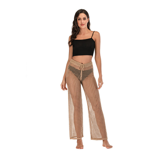 Damen Häkel Strandhose mit hoher Taille und weitem Schnitt EB