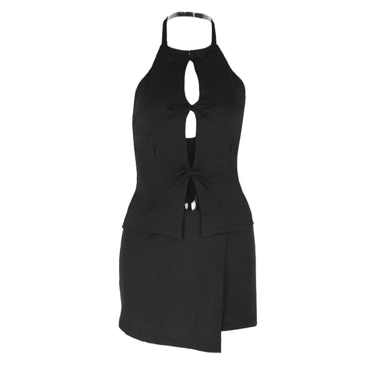 Damen Elegant Schnitt Minikleid mit Schlüssel-Ausschnitt und taillierter Silhouette EB