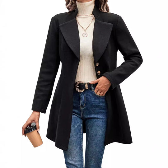 Damen eleganter Langblazer mit modernem Kragen und tailliertem Schnitt EB