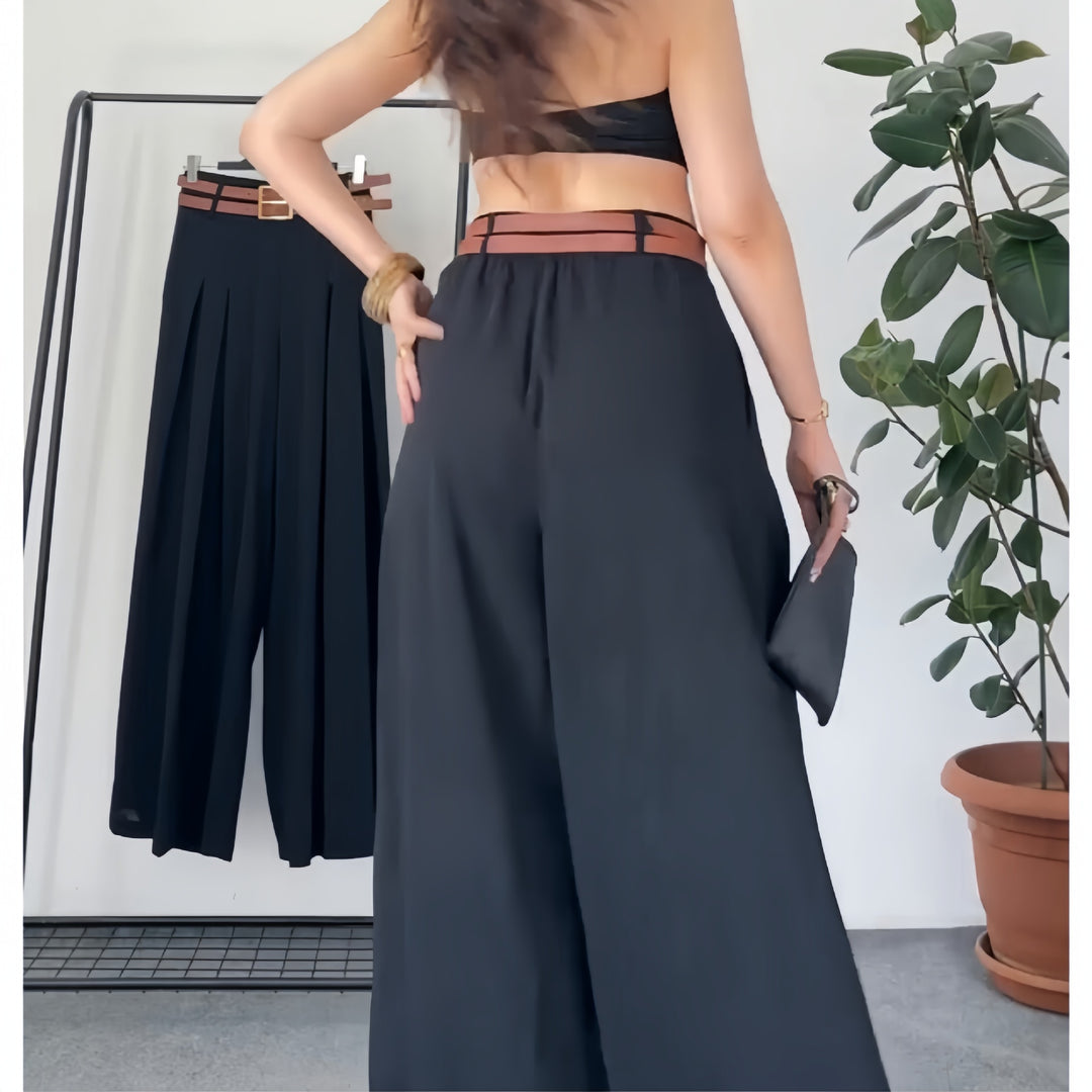 Damen Weite Plissee-Hose mit modernem Gürtel EB