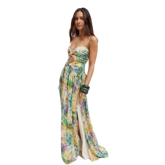 Damen Maxi-Kleid mit raffiniertem Schnitt und floralem Detail EB
