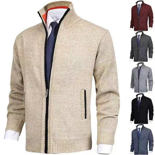 Herren nan Strickjacke mit Stehkragen und verdecktem Reißverschluss EB