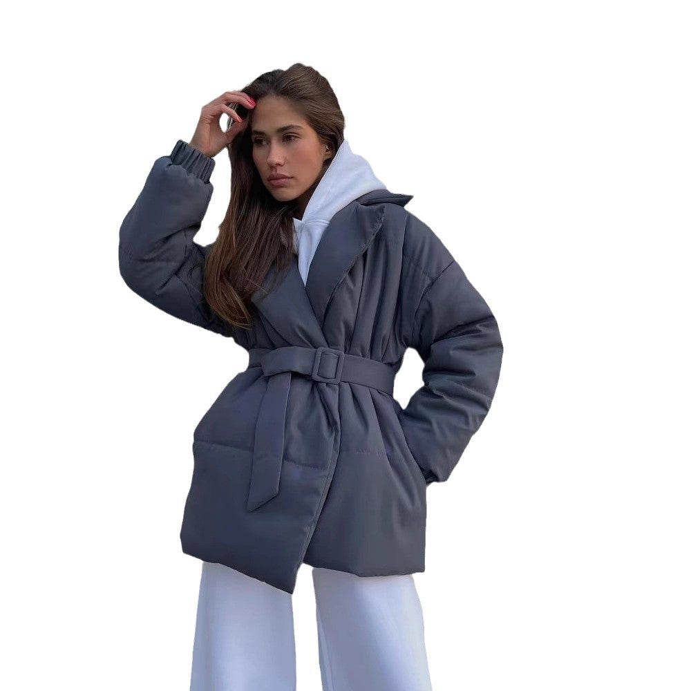 Damen eleganter gesteppter Mantel mit taillierbarem Gürtel EB