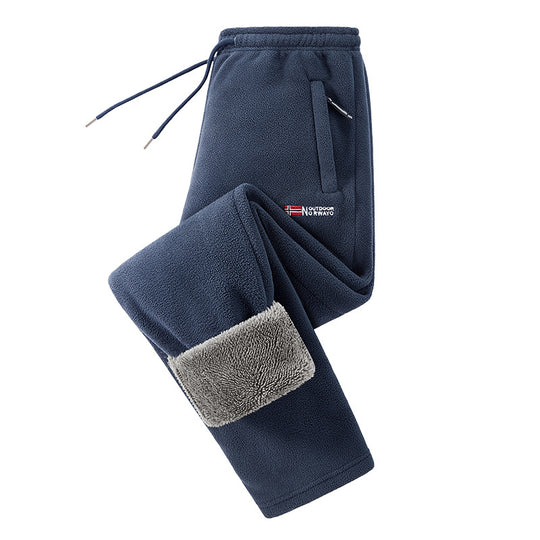 Herren Thermo-Fleece-Jogginghose mit umschlagbarem Sherpa-Bündchen, verdeckten Reißverschlusstaschen und elastischem Kordelbund EB