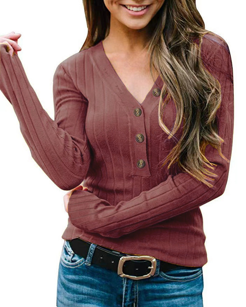 Damen Langärmliger Pullover mit Knopfverschluss EB