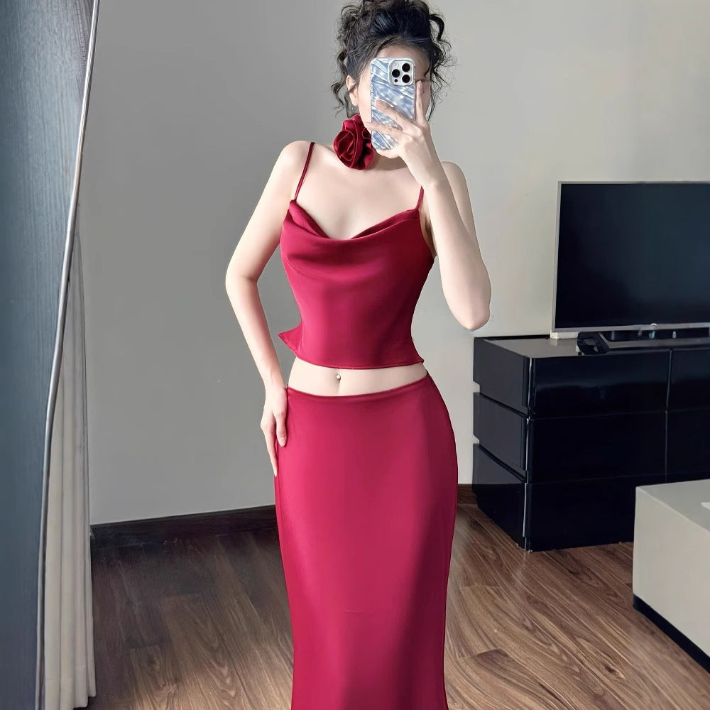 Damen elegantes zweites Etui-Kleid mit Rüschen und Trägern EB