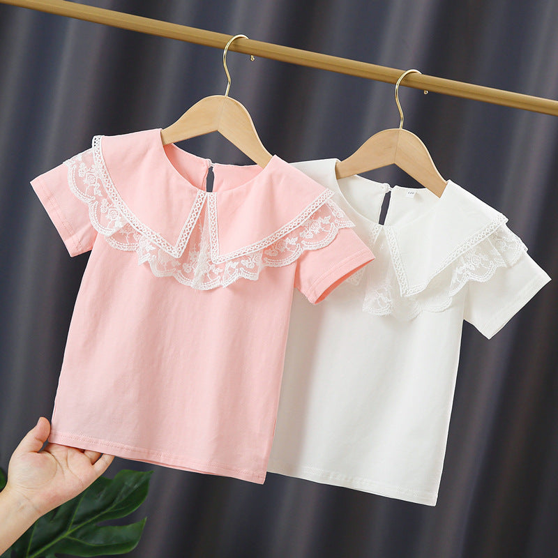 Mädchen Bluse mit elegantem Spitzenkragen und verspielten Rüschen EB