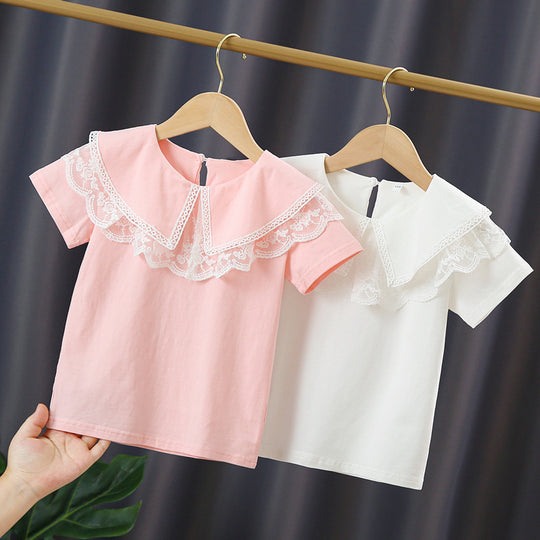 Mädchen Bluse mit elegantem Spitzenkragen und verspielten Rüschen EB