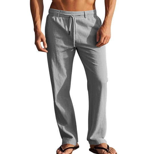 Herren lässige Strandhose mit elastischem Bund und atmungsaktivem Leinenmaterial EB